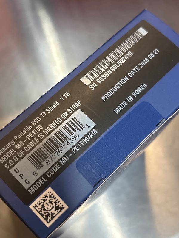 Photo 1 of Samsung T7 Shield Portable SSD 1TB, USB 3.2 Gen 2, Up to 1,050 MB/s
