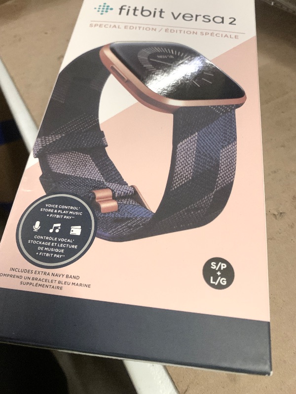 Photo 1 of Fitbit Versa 2 Special Edition Health and Fitness Smart Watch with Heart Rate, Music, Alexa Built-In, Sleep and Swim Tracking, Navy and Pink Woven/Copper Rose, One Size (S and L Bands Included), 2.3