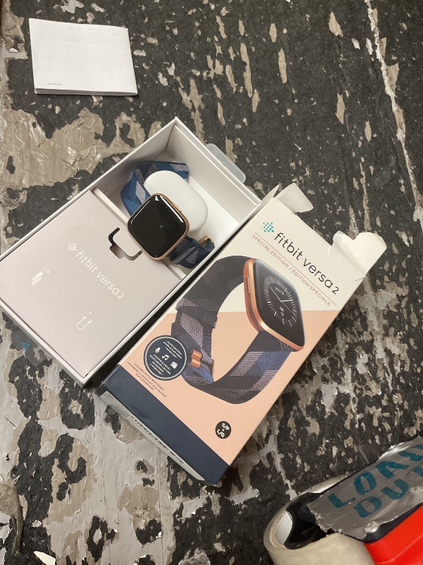 Photo 1 of Fitbit Versa 2 Special Edition Health and Fitness Smart Watch with Heart Rate, Music, Alexa Built-In, Sleep and Swim Tracking, Navy and Pink Woven/Copper Rose, One Size (S and L Bands Included), 2.3