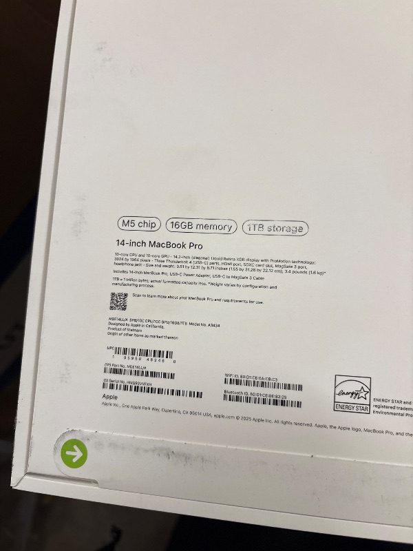 Photo 1 of Apple 2025 MacBook Pro Laptop with Apple M5 chip with 10?core CPU and 10?core GPU: Built for AI, 14.2-inch Liquid Retina XDR Display, 16GB Unified Memory, 1TB SSD Storage; Space Black