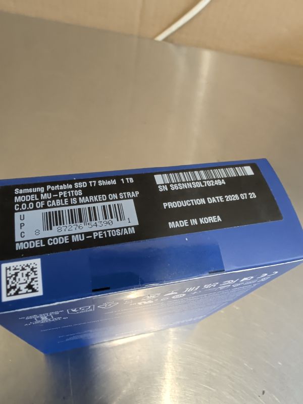 Photo 1 of Samsung T7 Shield Portable SSD 1TB, USB 3.2 Gen 2, Up to 1,050 MB/s