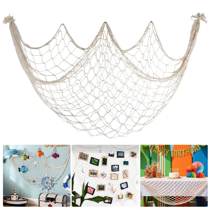 Photo 1 of 80x40 Inch Fishing Net Decor, 3mm Natural Cotton Decorative Fish Nets Party