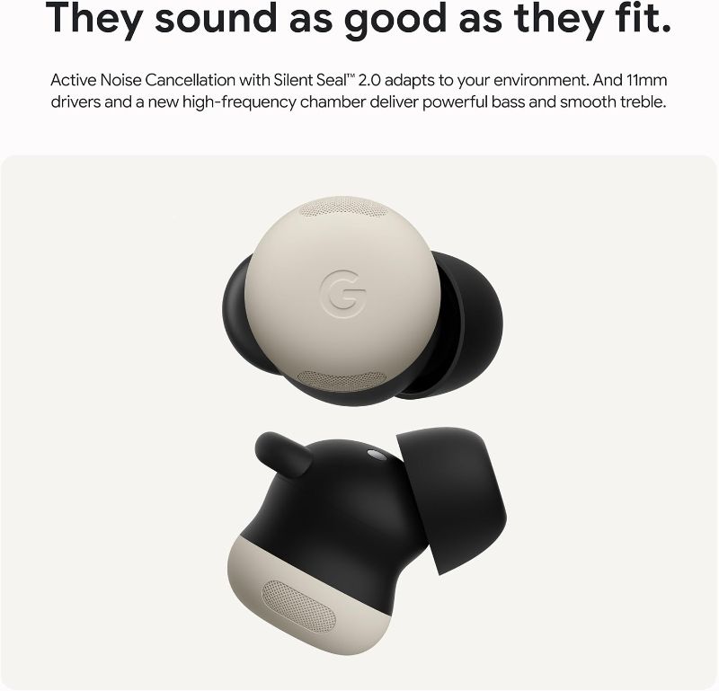 Photo 1 of Google Pixel Buds Pro 2 - Wireless Bluetooth Earbuds - Hazel | Pro-level Active Noise Cancellation, help from Gemini, twist-to-adjust fit, 30-hour battery, Adaptive