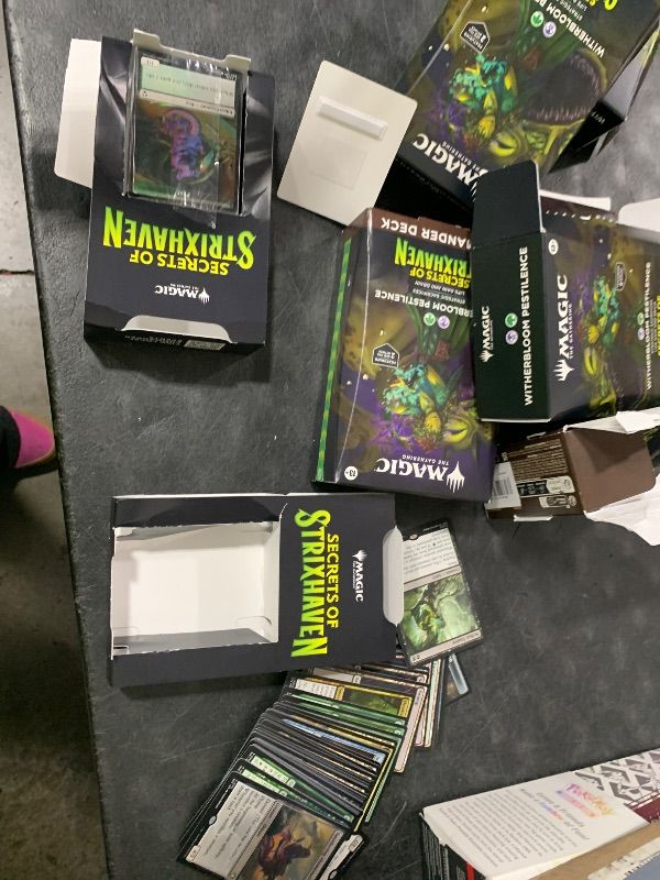 Photo 1 of OPENED------------------------MISSING PCS--------------------------------Magic: The Gathering Secrets of Strixhaven Commander Deck Bundle - Includes All 5 Decks (Silverquill Influence, Prismari Artistry, Witherbloom Pestilence, Lorehold Spirit, Quandrix U