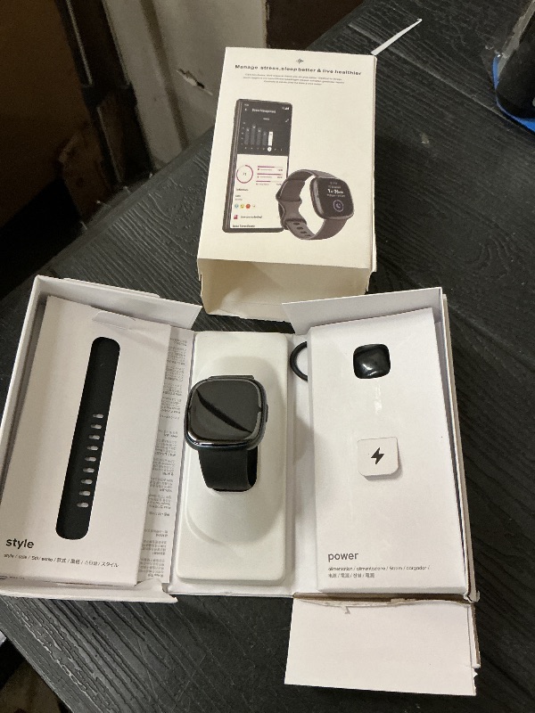 Photo 1 of Fitbit Sense 2 Advanced Health and Fitness Smart Watch (Grey/Graphite) with Manage Stress, ECG, SpO2, GPS, 2 Sizes Bands, Bundle with Charger Dock, Wall Adapter, 2 Screen Protectors & PremGear Cloth