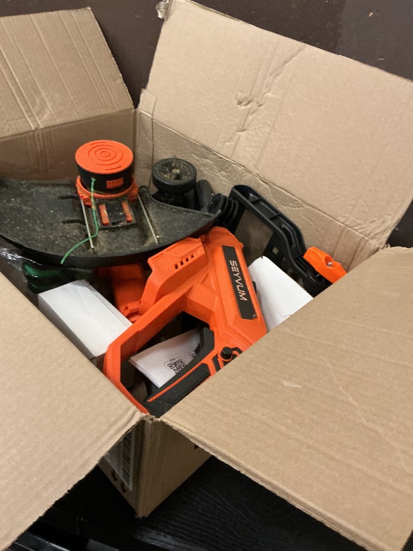 Photo 1 of SEYVUM String Trimmer, 20V 12-inch Cordless Weed Trimmer with Auto Line Feed, 2 X 2.0Ah Battery Powered Lawn Edger with 8 Pcs Grass Cutter Spool Line, Orange