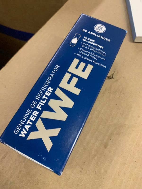 Photo 1 of GE XWFE Refrigerator Water Filter, Genuine Replacement Filter, Certified to Reduce Lead, Sulfur, and 50+ Other Impurities, Replace Every 6 Months for Best Results, Pack of 1
