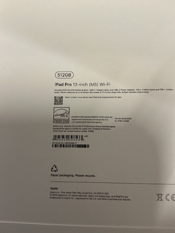 Photo 1 of FACTORY SEALED—Apple iPad Pro 13-inch (M5): Ultra Retina XDR Display, 512GB, Landscape 12MP Front Camera/12MP Back Camera, LiDAR Scanner, Wi-Fi 7 with Apple N1, Face ID, All-Day Battery Life — Space Black