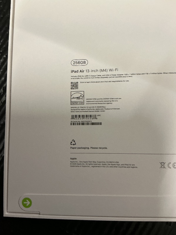 Photo 1 of FACTORY SEALED—Apple iPad Air 13-inch (M4): Liquid Retina Display, 256GB, 12MP Front/Back Camera, Wi-Fi 7 with Apple N1, Touch ID, All-Day Battery Life — Blue