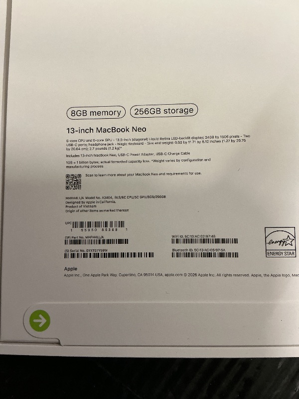 Photo 1 of FACTORY SEALED—Apple 2026 MacBook Neo 13-inch Laptop with A18 Pro chip: Built for AI and Apple Intelligence, Liquid Retina Display, 8GB Unified Memory, 256GB SSD Storage, 1080p FaceTime HD Camera; Blush