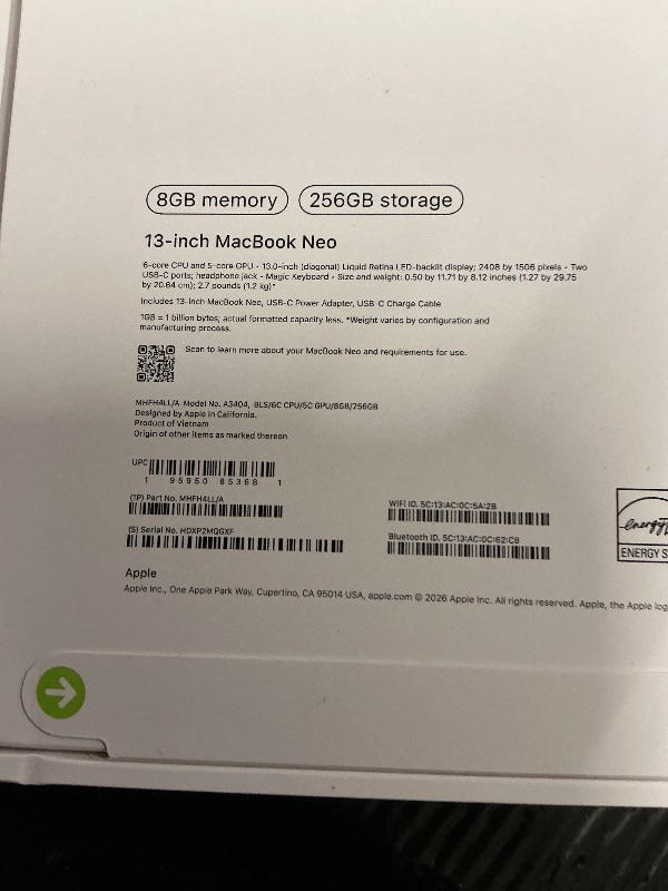 Photo 1 of FACTORY SEALED—Apple 2026 MacBook Neo 13-inch Laptop with A18 Pro chip: Built for AI and Apple Intelligence, Liquid Retina Display, 8GB Unified Memory, 256GB SSD Storage, 1080p FaceTime HD Camera; Blush