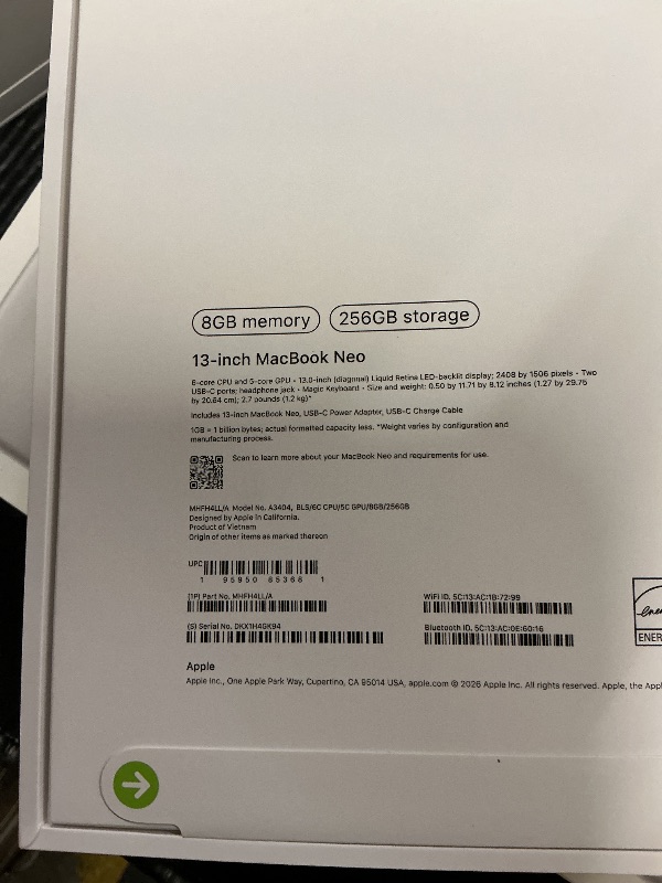 Photo 1 of FACTORY SEALED—Apple 2026 MacBook Neo 13-inch Laptop with A18 Pro chip: Built for AI and Apple Intelligence, Liquid Retina Display, 8GB Unified Memory, 256GB SSD Storage, 1080p FaceTime HD Camera; Blush