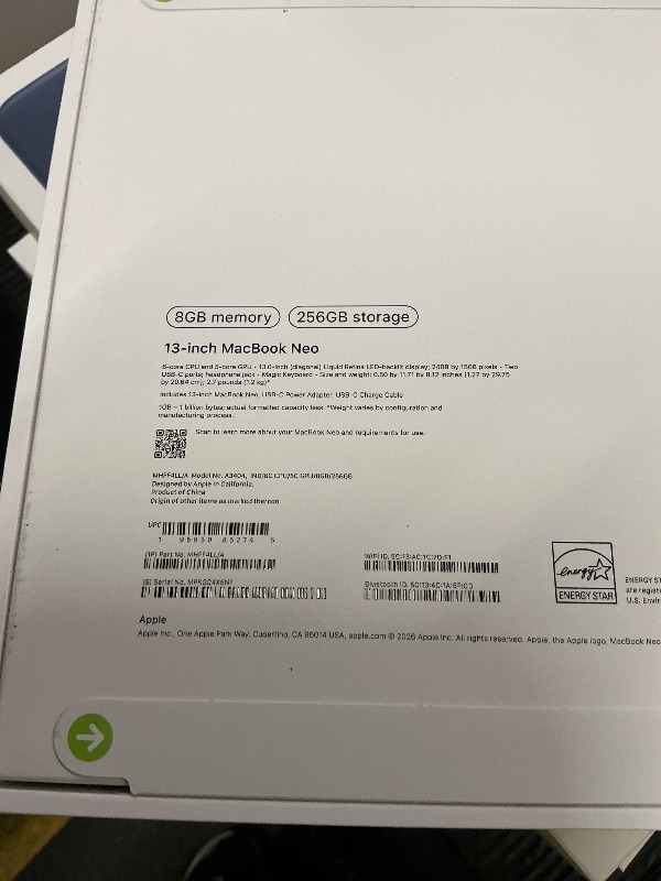 Photo 1 of FACTORY SEALED—Apple 2026 MacBook Neo 13-inch Laptop with A18 Pro chip: Built for AI and Apple Intelligence, Liquid Retina Display, 8GB Unified Memory, 256GB SSD Storage, 1080p FaceTime HD Camera; Indigo