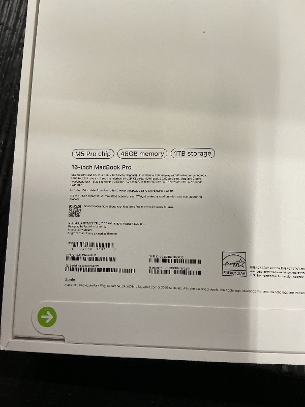 Photo 1 of FACTORY SEALED—Apple 2026 MacBook Pro Laptop with Apple M5 Pro chip with 18-core CPU and 20-core GPU: Built for AI, 16.2-inch Liquid Retina XDR Display, 48GB Unified Memory, 1TB SSD, Wi-Fi 7; Space Black
