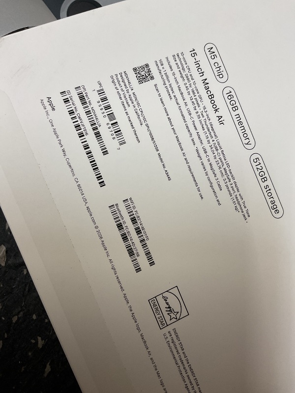 Photo 1 of FACTORY SEALED—Apple 2026 MacBook Air 15-inch Laptop with M5 chip: Built for AI, 15.3-inch Liquid Retina Display, 16GB Unified Memory, 512GB SSD, 12MP Center Stage Camera, Touch ID, Wi-Fi 7; Midnight