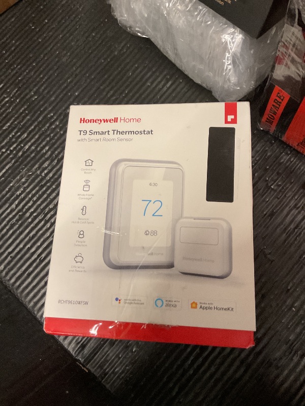 View 2 of Honeywell Home T9 WiFi Smart Thermostat with 1 Smart Room Sensor, Touchscreen Display, White