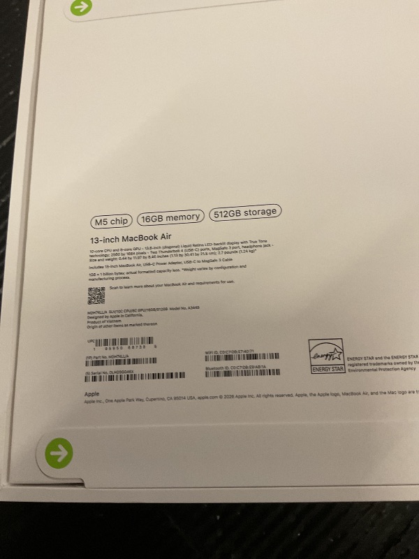 Photo 1 of Apple 2026 MacBook Air 13-inch Laptop with M5 chip: Built for AI, 13.6-inch Liquid Retina Display, 16GB Unified Memory, 512GB SSD, 12MP Center Stage Camera, Touch ID, Wi-Fi 7; Silver