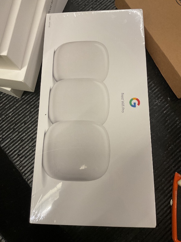 Photo 1 of FACTORY SEALED—Google Nest WiFi Pro - 6E - Reliable Home Wi-Fi System with Fast Speed and Whole Home Coverage - Mesh Router - 3 Pack - Snow