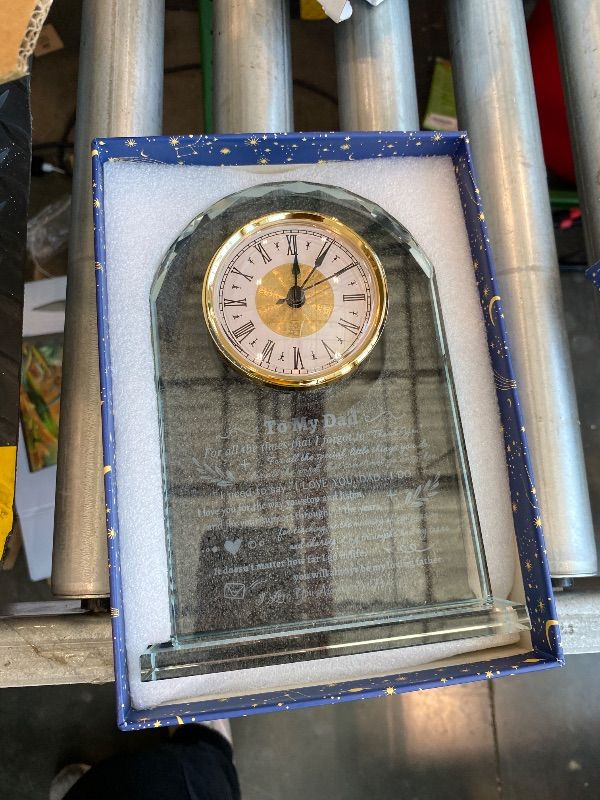 Photo 1 of [ FRONT OF CLOCK IS SLIGHTLY CRACKED] WHL To My Dad Clock Gifts from Daughter Son, Laser Engraving Glass Clock Gift for Father‘s Day, Birthday Gifts for Dad Who Wants Nothing, Meaningful Keepsake Present for Father (Battery not Included)