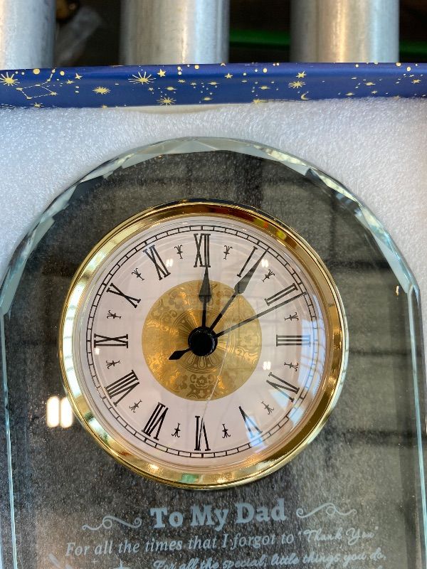 Photo 1 of [ FRONT OF CLOCK IS SLIGHTLY CRACKED] WHL To My Dad Clock Gifts from Daughter Son, Laser Engraving Glass Clock Gift for Father‘s Day, Birthday Gifts for Dad Who Wants Nothing, Meaningful Keepsake Present for Father (Battery not Included)