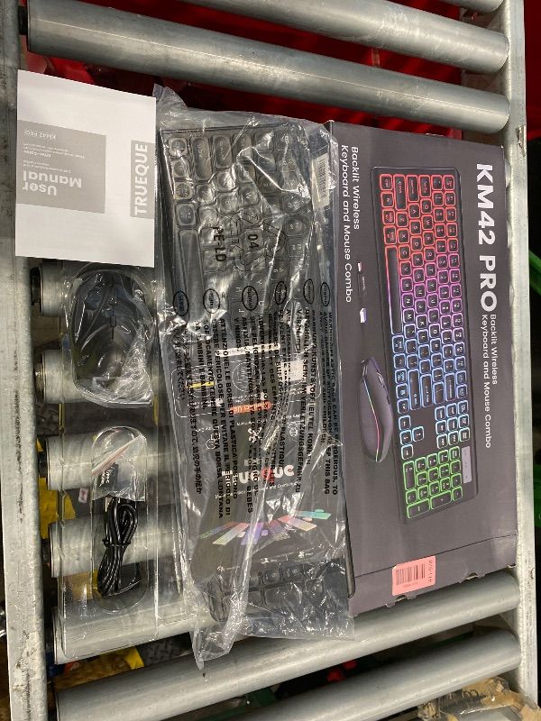 Photo 1 of [Missing Receiver] Wireless Keyboard and Mouse Combo, RGB Backlit, Rechargeable & Light Up Letters, Full-Size, Soft Typing, Sleep Mode, 2.4GHz Quiet Keyboard Set for Mac, Windows, Laptop, PC, Trueque KM42Pro (Black)