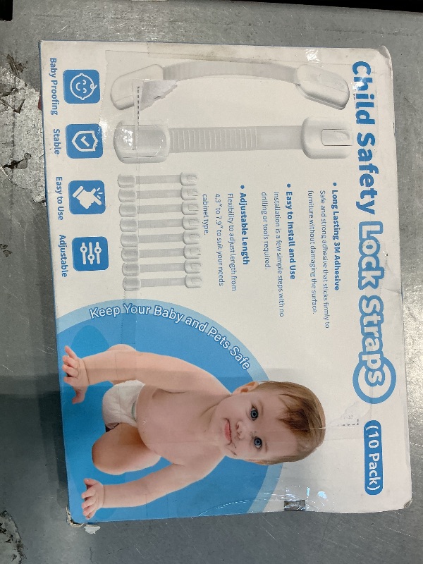 Photo 1 of 10 Pack Cabinet Locks Baby Proofing, Child Proof Cabinet Locks with 3M Adhesive - Easy Installation with Adjustable Straps, Multi-Purpose Child Safety Latches for Drawers Fridge Trash Cans Toilets