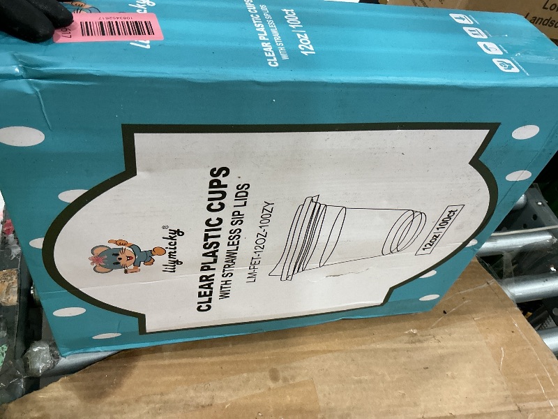 Photo 1 of [100 PACK] 12 oz Clear Plastic Cups With Strawless Sip Lids, Disposable Plastic Cups With Sip Through Lids for Ice Coffee, Smoothie, Slurpee, or Any Cold Drinks