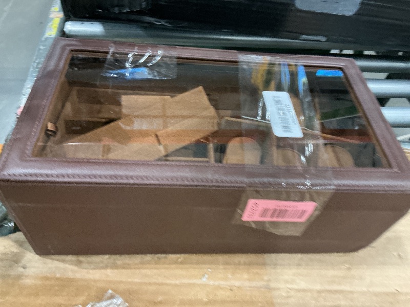 Photo 1 of [Defective] ProCase Mens Jewelry Box, Lockable 6 Slot Watch Case & 3 Slot Sunglasses Organizer, 2-layer Mens Jewelry Organizer Watch Box for Men, Watches Holder Display Storage, Fathers Day Gift -Brown