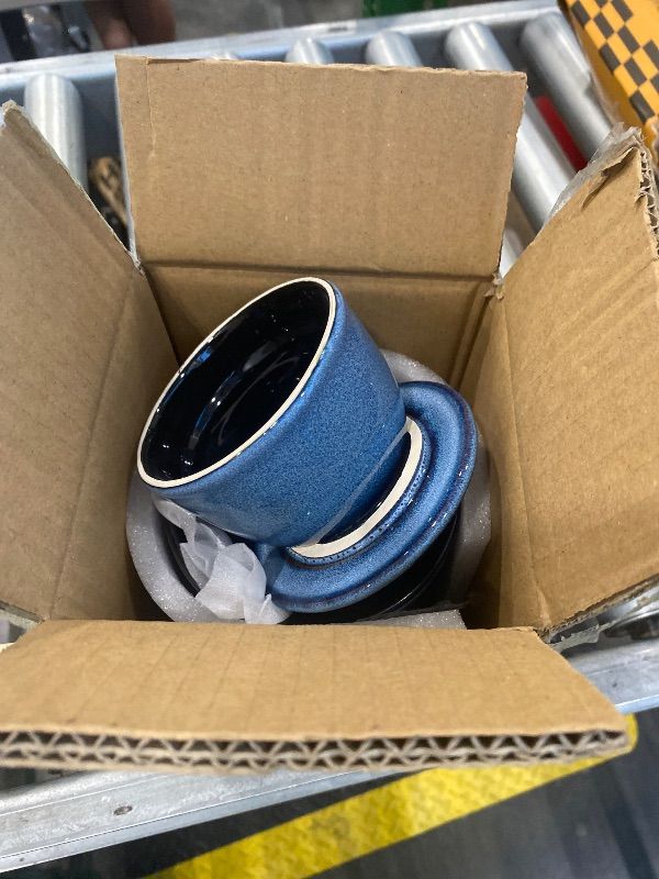 Photo 1 of [TOP OF DISH IS BROKEN] Hasense Ceramic Butter Crock with Lid, Butter Dish for Countertop with Water Line, French Butter Keeper Container for Spreadable Butter, Modern Kitchen Decor, Blue