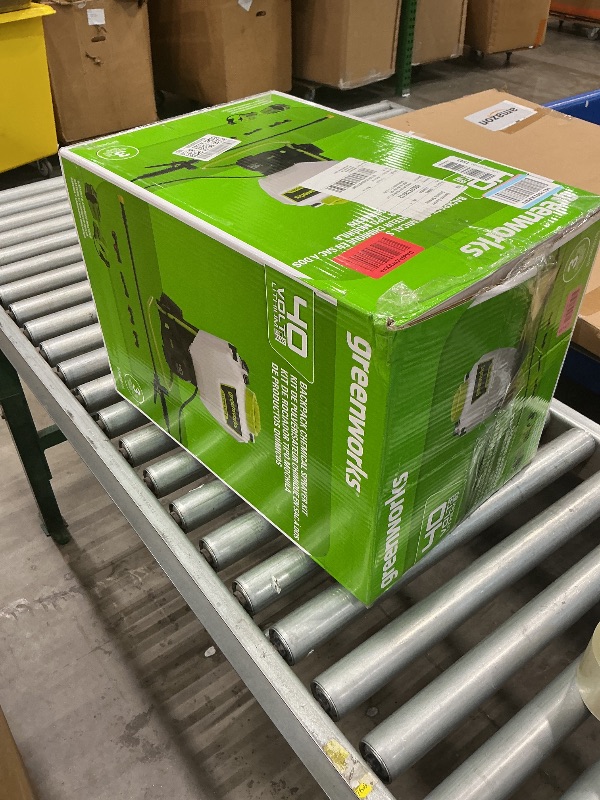 View 2 of **View Clerk Notes**Greenworks 40V Cordless Backpack Sprayer (4 Gallon / 5 Tips / 25 FT Spray) For Weeding, Spraying, and Cleaning, 2.0Ah Battery and Charger Included