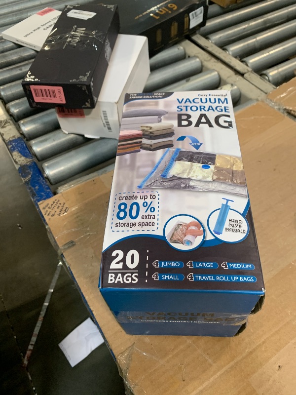 Photo 1 of ** missing some bags** Cozy Essential Vacuum Storage Bags, 80% Compression Vacuum Seal Space Saver Plastic Packaging Bags for Clothes, Blankets, Pillow, Bedding, Comforters, Sealer Clothing Storage,20 Combo