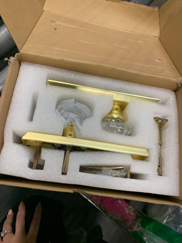 Photo 1 of *** missing piece****CEYMIO Glass Door Knobs with Single Cylinder Deadbolt Lock Set - Brushed Gold Crystal Passage Knob for Interior/Exterior Doors - Vintage Diamond Bedroom Bathroom Closet Handles