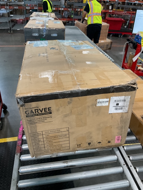Photo 1 of ***MISSING PARTS*** Garvee 30" Fluted Bathroom Vanity with Sink, Farmhouse Freestanding Bathroom Sink Cabinet with 2 Drawers & 1 Flip-Down Drawer, Easy Assembly & Cleaning, Walnut