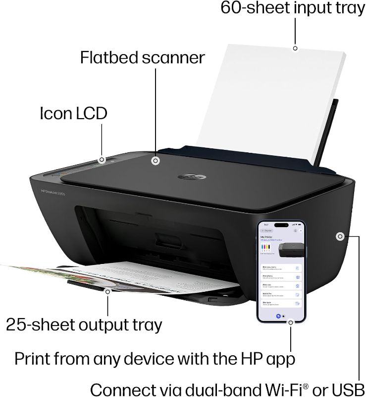 View 1 of [SOLD FOR PARTS] HP DeskJet 2955 Wireless All-in-One Color Inkjet Printer, Scanner, Copier, Best-for-Home, 3 Month Trial of Instant Ink Included, AI-Capable (A24HJA)