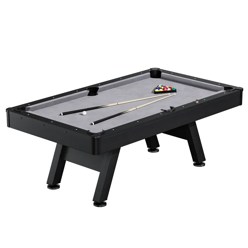 Photo 1 of  Garvee 7-Foot Slanted Leg Pool Table – Heavy-Duty 330+ lbs Eco-Friendly Wood Billiard Table with Precision Diamond Sights (Black Frame, Gray Cloth)
