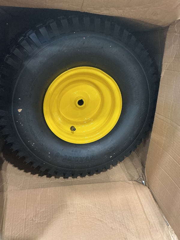 Photo 1 of (2-Pack) 20x8.00-8 Rear Tire and Wheel Assemblies - 4 Ply Tubeless Tire Compatible Replacement for Riding Lawn Mowers - 3/4" Borehole, 3.5" Offset Hub and 3/16" Keyway