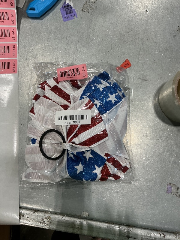 Photo 1 of 10 Pcs American Flag Glitter Cheer Hair Bows 8'' Patriotic Cheerleader