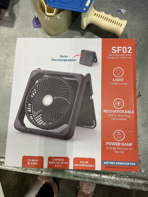 Photo 1 of 11.5 inch Portable Solar Powered Fan, Battery Powered Camping Fan, Solar Charger, Timer & Lantern, Battery Operated Travel Fan for Sleeping Outdoor Tent Car Beach Hurricane Essentials Accessories