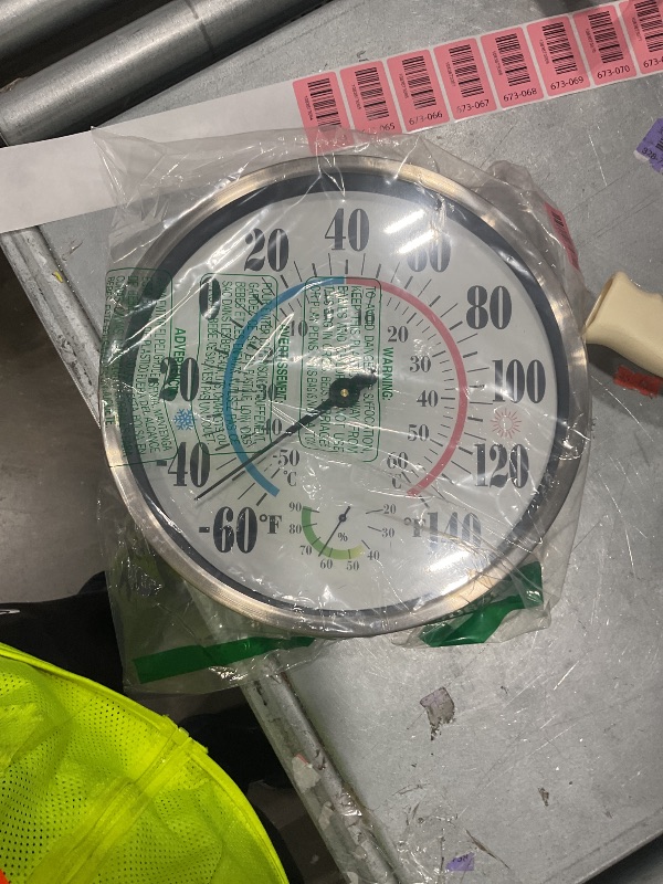 Photo 1 of [See Clerk Notes] 12 Inch Indoor Outdoor Thermometer - Weatherproof Outdoor Thermometers for Patio Large Numbers, Battery Free Auto Calibrate Thermometer Hygrometer with Stainless Steel Enclosure