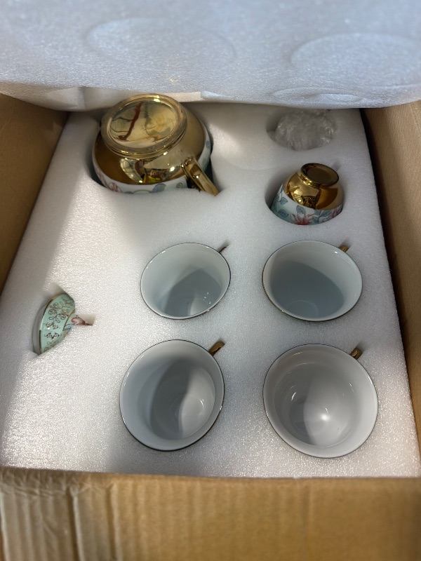 View 3 of ***DAMAGED AND MISSING ITEMS*** Maxcheck 21 Pcs Porcelain Tea Set for Women Tea Party, Fresh Style