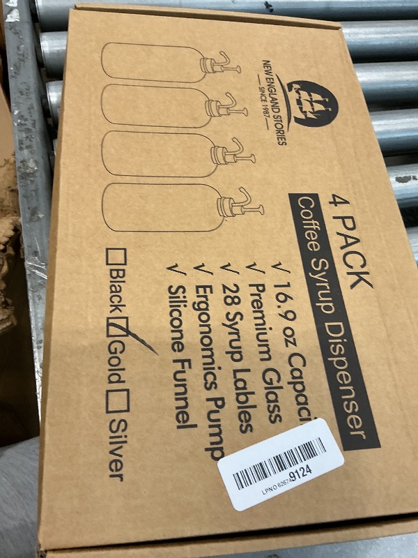 View 2 of 16.9 oz (500 ml) Coffee Syrup Dispenser Set- 4 Glass Bottles with Gold Pumper and Syrup Labels - Precise Dispensing and Stylish Addition to Coffee Shop, Cafe or Home Bar