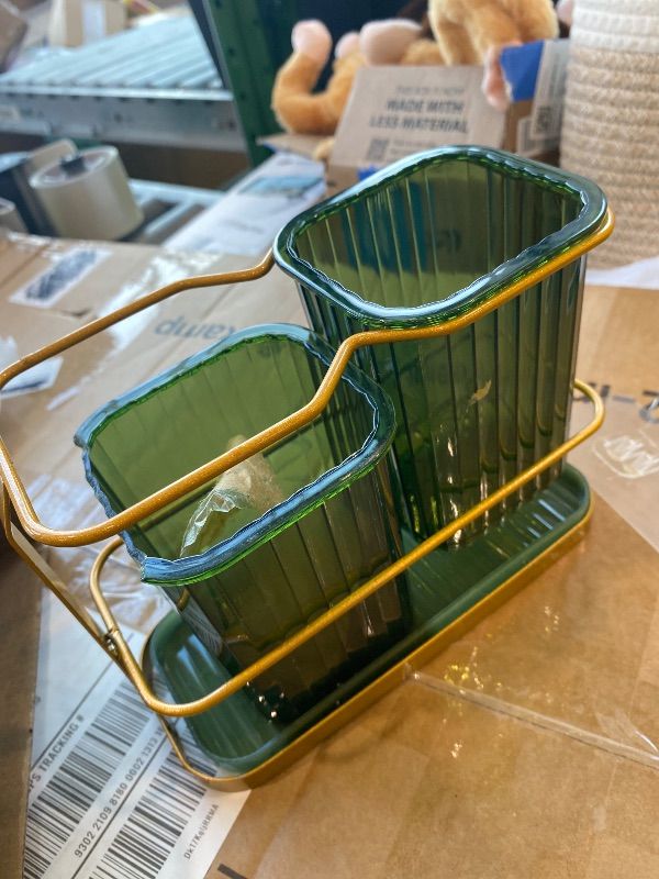 View 3 of [one cup broken] KONE Green Toothbrush Holder Set