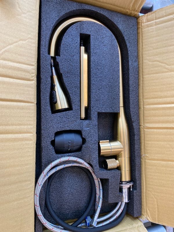 View 3 of [Scratches on faucet] STiLWERK Waterfall Kitchen Faucet with Pull-Down Sprayer – Champagne Gold
