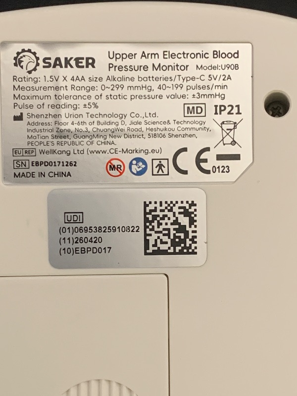 Photo 1 of Saker Blood Pressure Monitor Upper Arm, Automatic BP Monitor for Home Use, No-Wrap Auto-Fit Design, Fits 8.5"–15.7", Large Display, 4 Users with 199 Readings Each, FDA-Cleared, One-Touch (U90B)