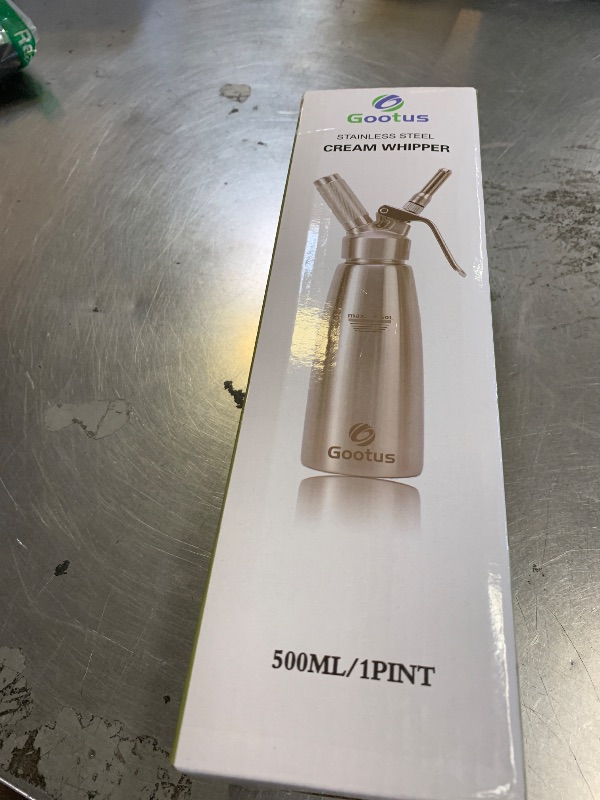 Photo 1 of Gootus Professional Whipped Cream Dispenser - Stainless Steel, 500ml / 1 Pint Capacity, Includes 3 Stainless Decorating Nozzles and 1 Brush
