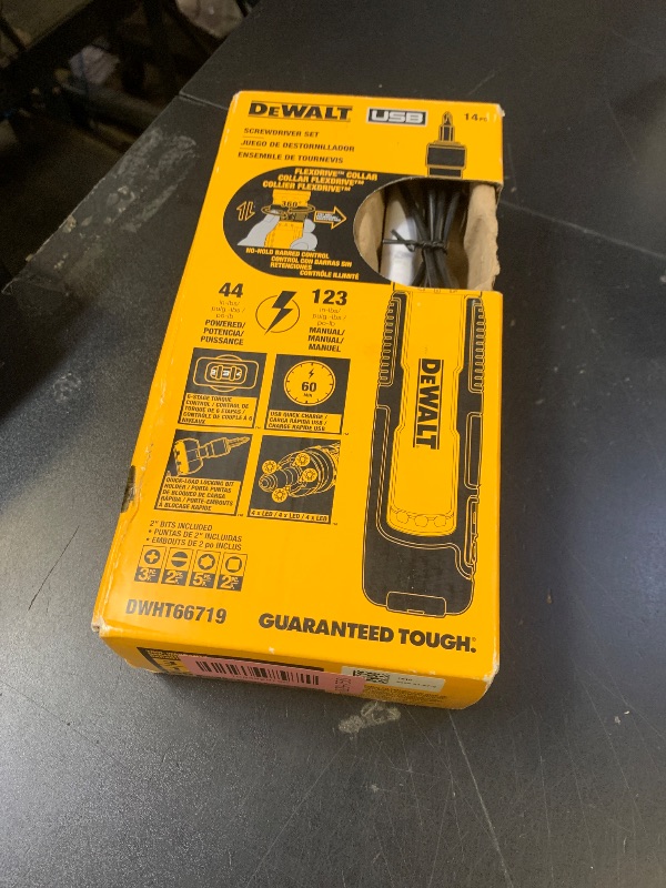 Photo 1 of DEWALT Cordless Screwdriver, 4V USB Rechargeable Electric Screwdriver with 12 pcs Screwdriver Bit Set, LED Light, FLEXDRIVE Control, Compact, Ergonomic (DWHT66719)
