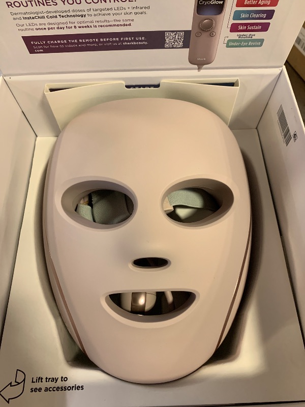 Photo 1 of Shark CryoGlow LED Face Mask with Under-Eye Cooling, Anti-Ageing & Blemish Repair, Red & Blue LED, Infrared Light Therapy, USB-C, Remote Control, Storage Bag, Adjustable Straps, Rose Glow, FW312PK