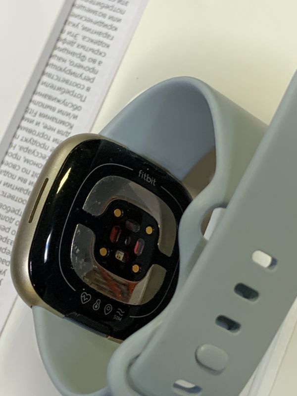 Photo 1 of Fitbit Sense 2 Advanced Health and Fitness Smartwatch with Stress and Sleep Tools - 3-Month Google Health Premium Membership Included - ECG App, SpO2, 24/7 Heart Rate, and GPS - Blue Mist/Pale Gold