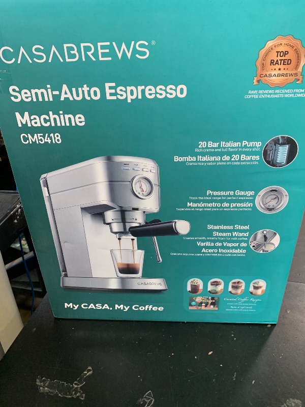 Photo 1 of CASABREWS CM5418 Espresso Machine 20 Bar, Compact Espresso Maker with Steam Milk Frother, Stainless Steel Coffee Machine with 34oz Removable Water Tank for Cappuccino, Small Latte Machine, Silver