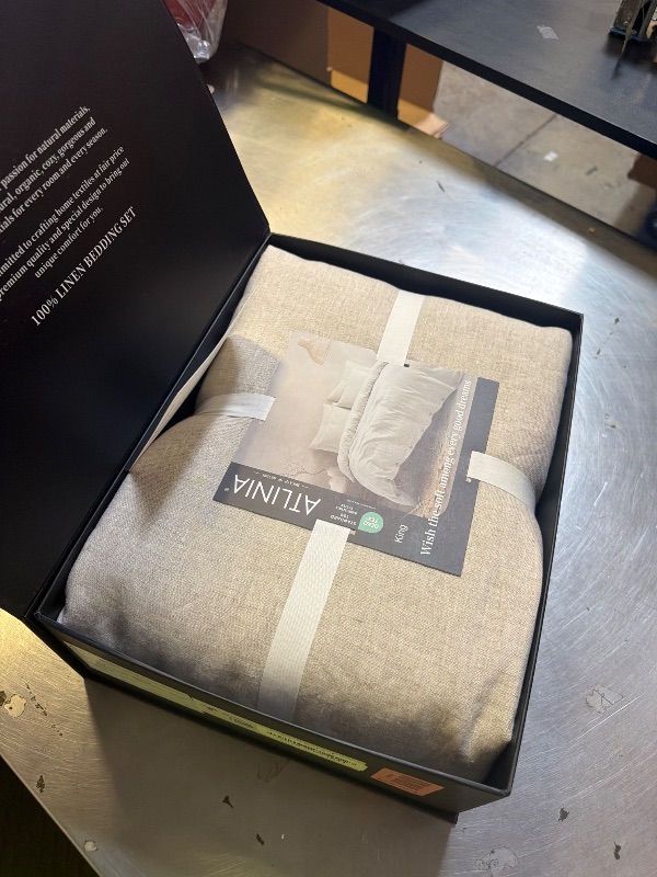 Photo 1 of ATLINIA 100% Flax Linen Duvet Cover Set - Stone Washed Pure French Linen Organic Fabric for Farmhouse Comforter Boho Bedding Included 1 Duvet Cover 2 Pillow Shams(Natural, King)